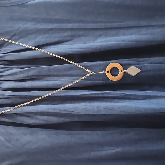 Beautiful navy tank top blouse. Has attached necklace that can be taken off. - Picture 4 of 4